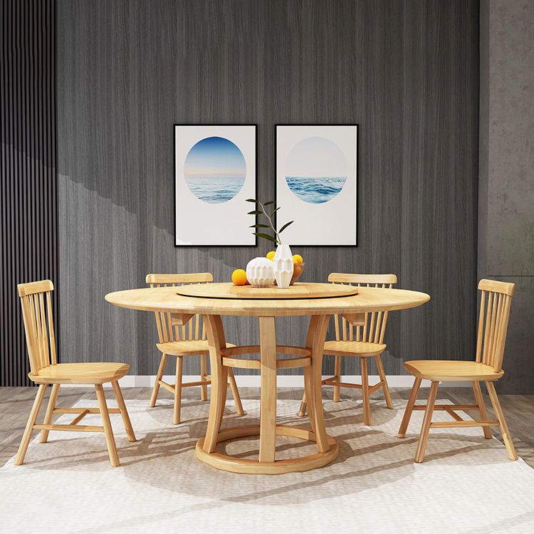 Modern Round Table Solid Wood Dining Table with Turntable for Home