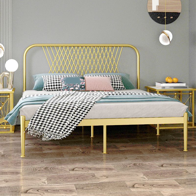 Glam Iron Headboard Bed with Open-Frame and Metal Legs Bed 47.24"