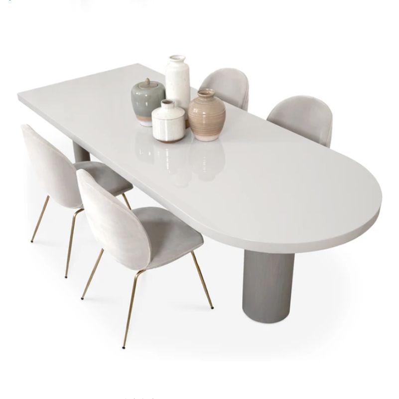 Free Form Modern Dining Table White Tone Fixed Table with 3 Legs for Dining Room