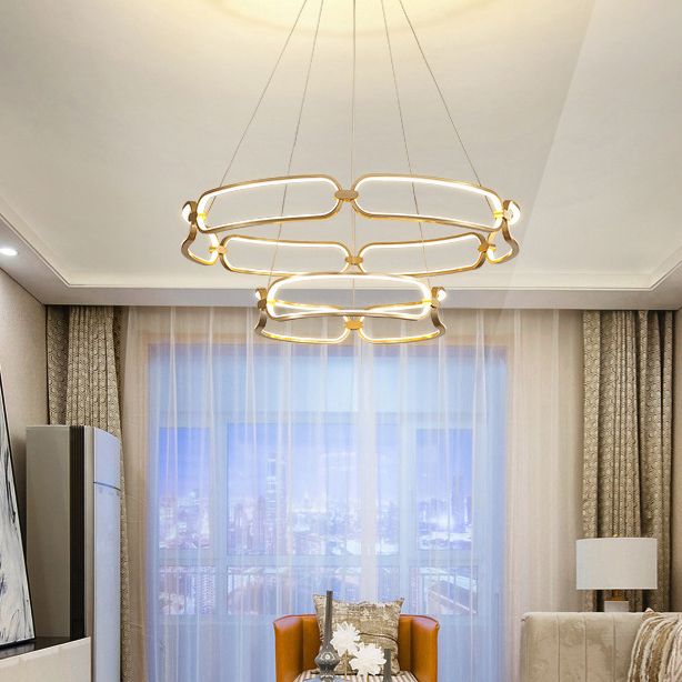 Luz de araña colgante de círculo Minimalismo de la sala de estar de metal Led colgante en oro