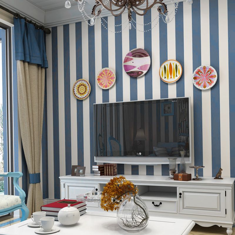 Removable Adhesive Stripe Wallpaper Roll 28.5-sq ft Mediterranean Wall Art for Kids Bedroom,