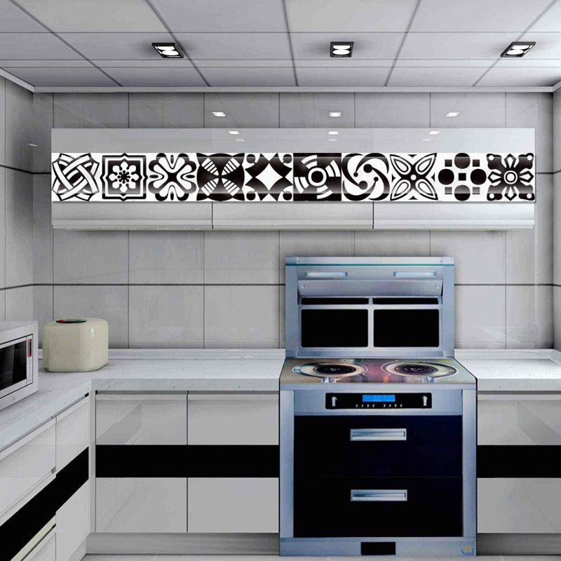 Modern Floral Patterned Wallpaper Panels Black-White Geometry Self Sticking Wall Art