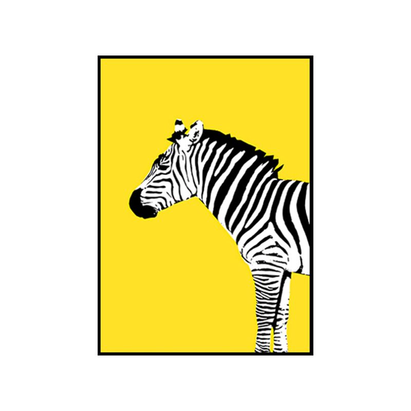 Childrens Art Zebra Canvas Living Room Wall Decoration in Black and White on Yellow