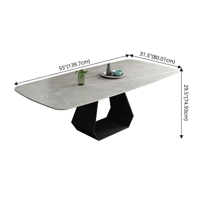 Minimalist Sintered Stone Dining Room Set with Rectangle Top and Pedestal Base Dining Furniture