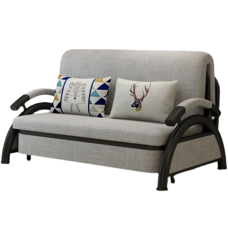 Grey Contemporary Linen Square Arm Sofa Bed Standard Washable Sofa for Living Room
