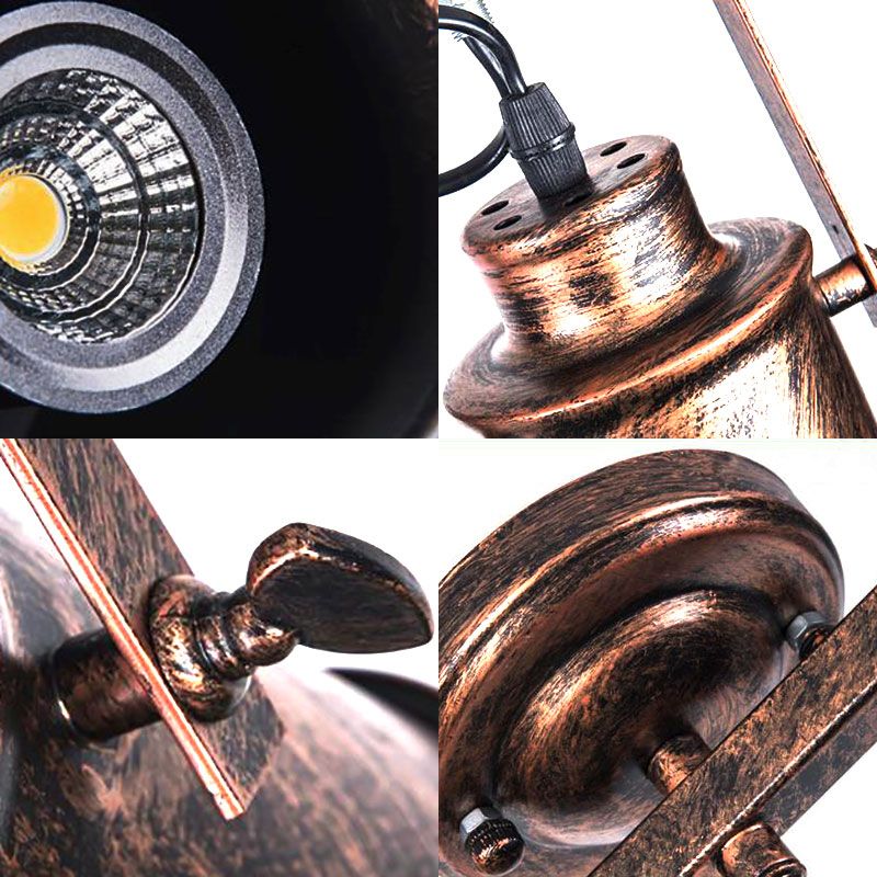 Luz de riel cilíndrica de estilo antiguo, lámpara de techo semiempotrada de hierro forjado de 1/2/3 luces en óxido oscuro para cafetería