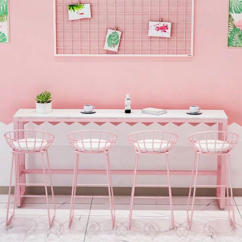White and Pink Cocktail Bar Table Glam Trestle Indoor Bistro Accent Dining Table