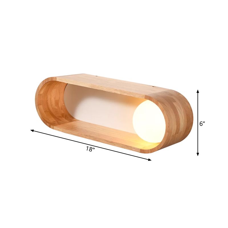 Fillet/Right Angle Rectangle Wall Lamp Nordic Wood 1 Head Bedside Flush Mount Wall Sconce with Rack Function