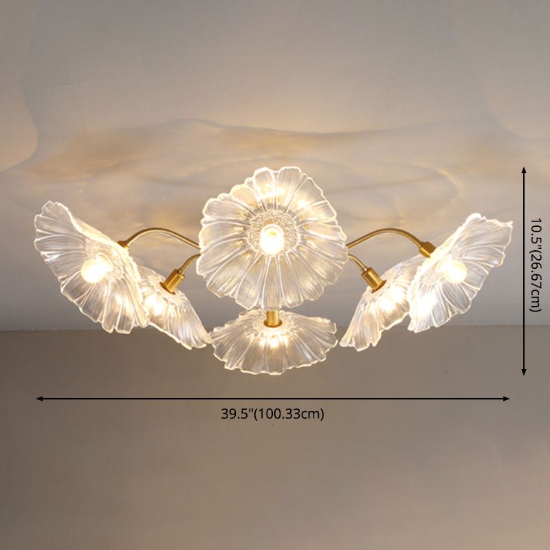 Modern Style Flower Shaped Glass Lamps Flush Mount Light Fixtures for Restaurant Living Room