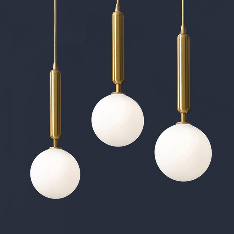 3 Lights Dining Room Multi Ceiling Light Postmodern Brass Pendant with Ball Glass Shade