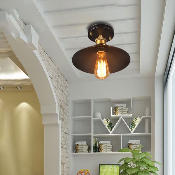 Industrial Retro Iron Ceiling Light Cone Shape Flush Mount in Black