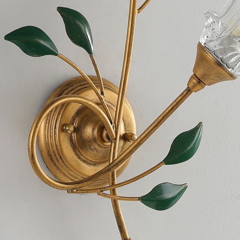 French Style Wall Light Flower Shape Wall Lamp with Glass Shade for Living Room