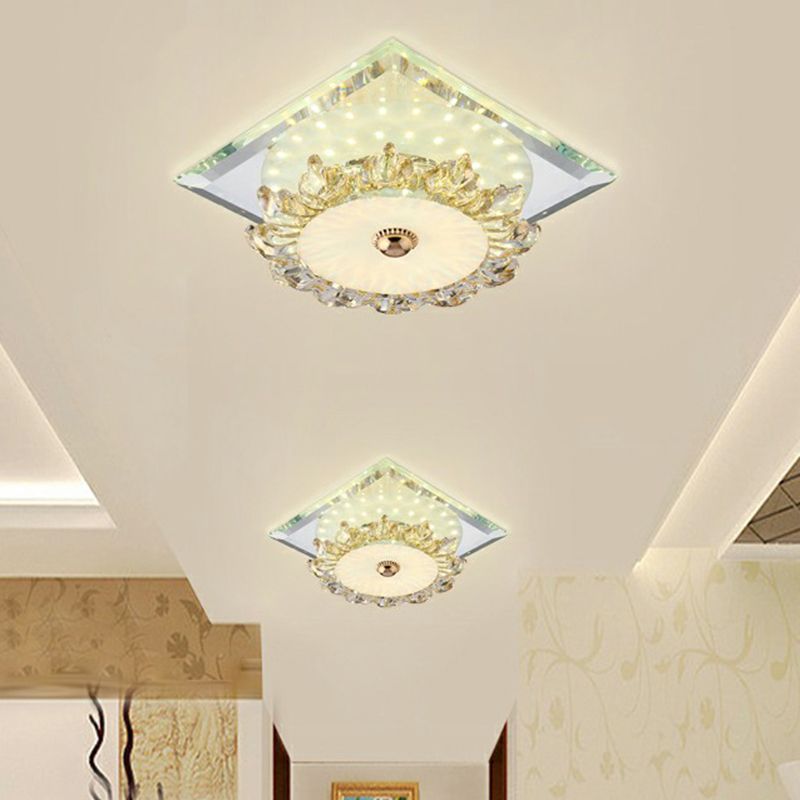 Floral Crystal Flush Mount Lighting Minimalist Clear LED Flush Mount Fixture for Foyer