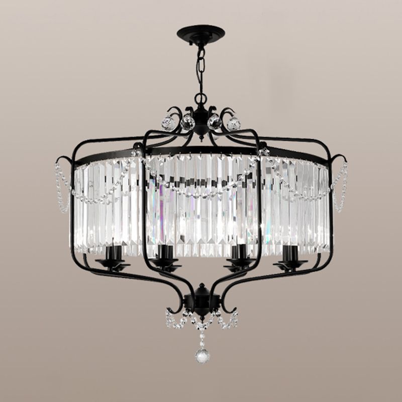 Clear K9 Crystal Chandelier Vintage Black Round Dining Room Hanging Light Fixture