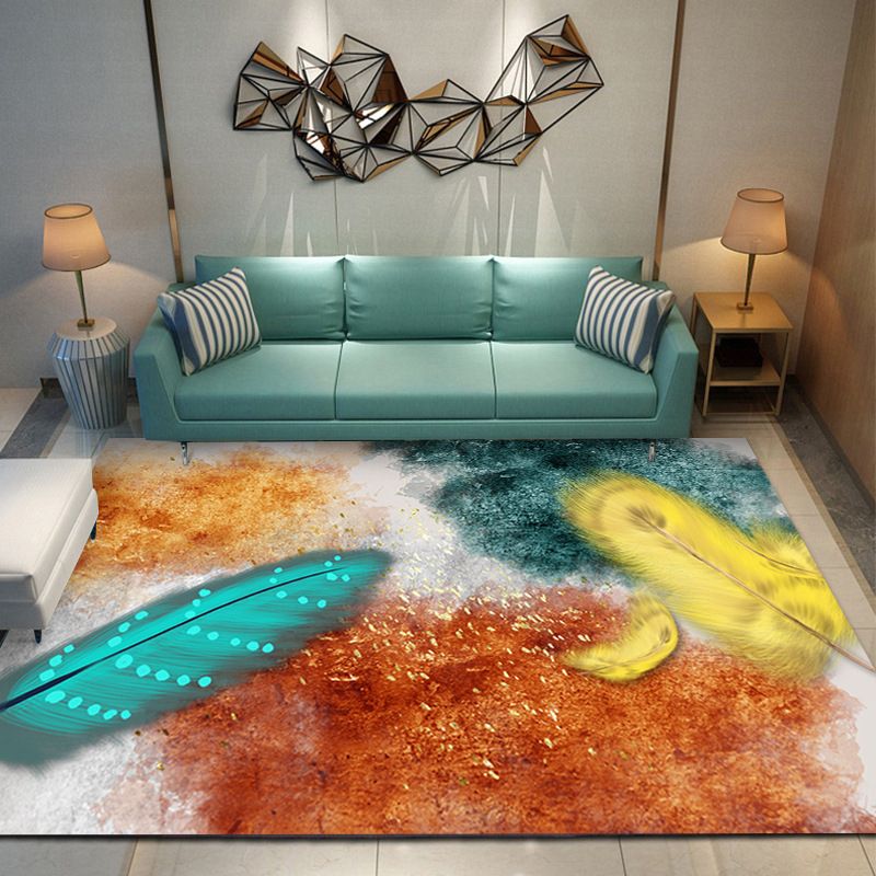 Fancy Contemporary Rug Gold Hexagonal Rug Washable Rug for Living Room