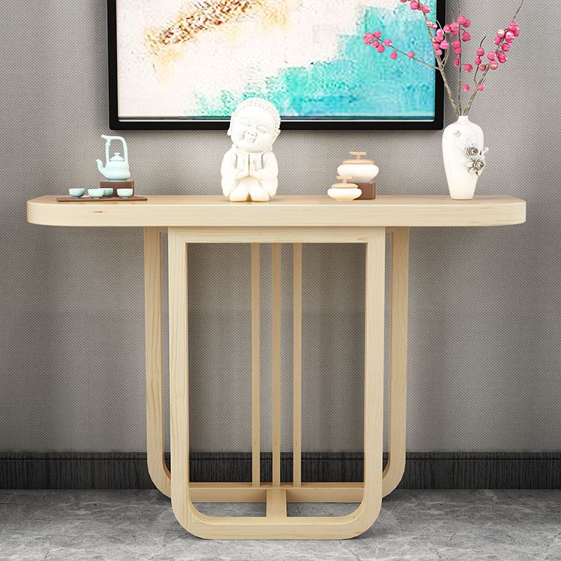 Pine Half Moon Console Table Mid-Century Modern 14" W Accent Table for Hall