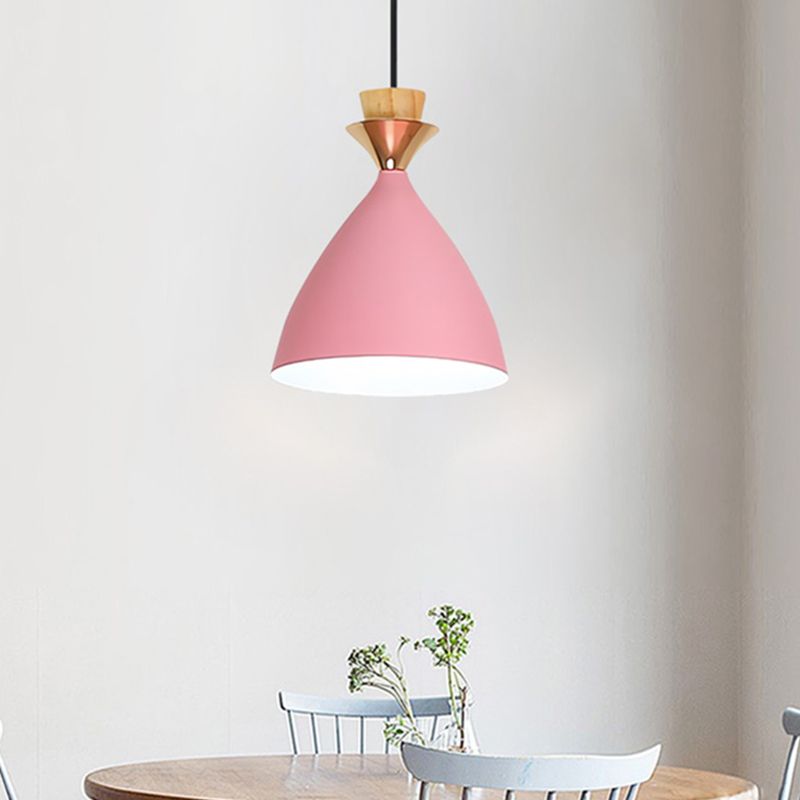 Pink Conical Pendulum Light Modern Style 1 Light Metal Hanging Lamp Kit for Living Room