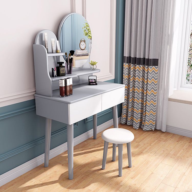 Solid Wood Dresser Scandinavian Vanity Set with Stool and 2 Drawers