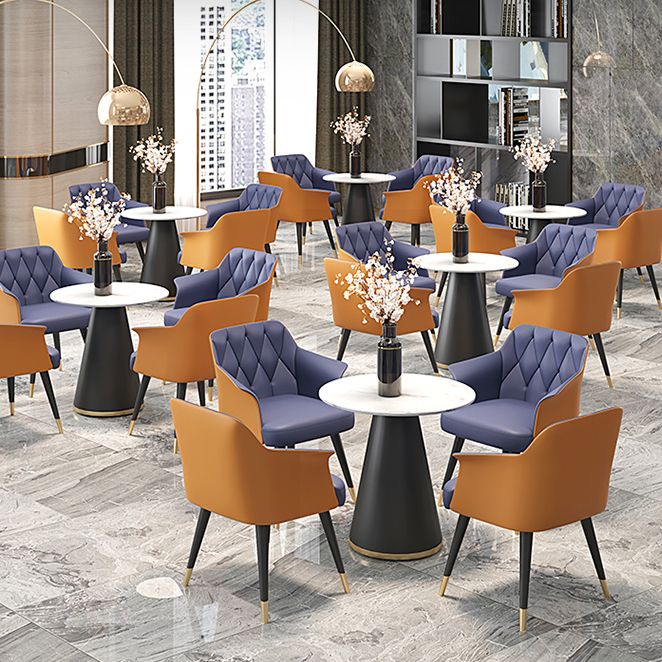 Glam Metal Dining Room Chairs Faux Leather Dining Arm Chair for Home Use