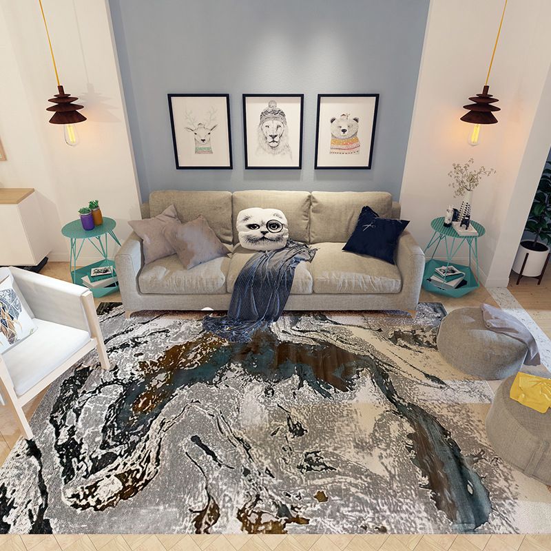 Modern Dark Gray Rug Abstract Graphic Polyester Rug Washable for Drawing Room