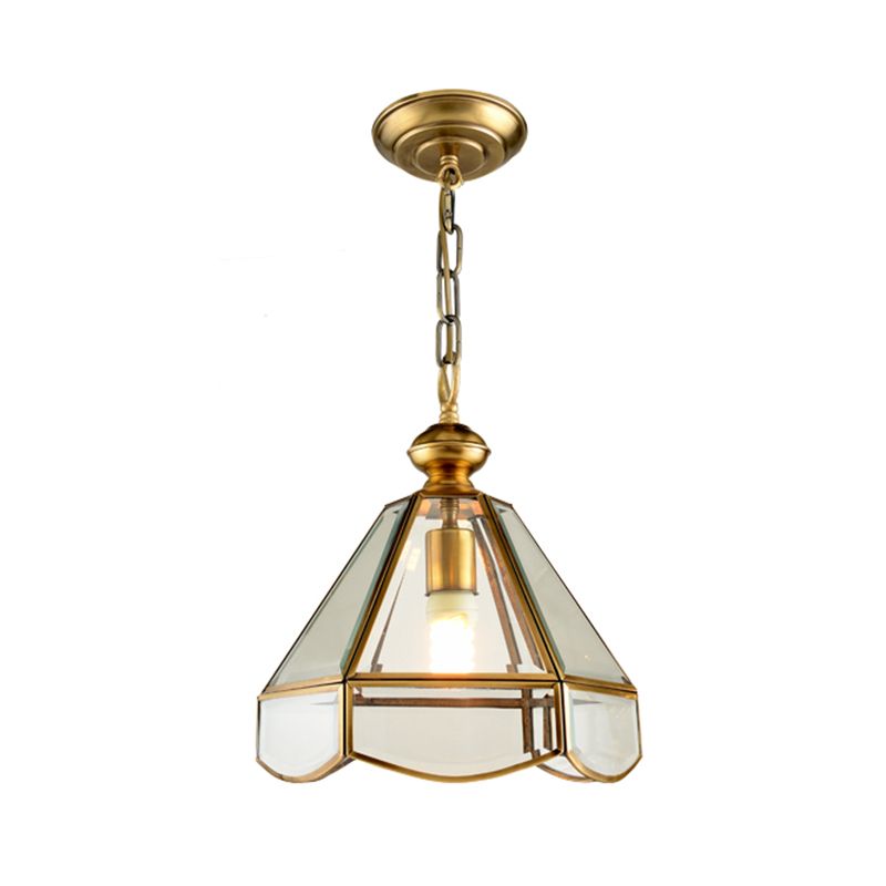 Cone Hallway Pendant Lighting Simple Clear Glass 1 Head Gold Ceiling Hang Fixture