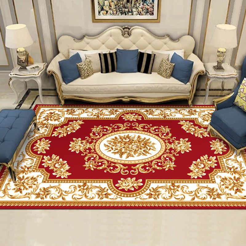 Blue European Style Area Carpet Floral Pattern Polyester Rug Anti-Slip Washable Rug for Home Decor