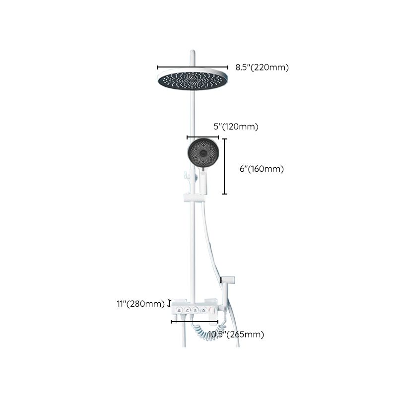 Wall Mounted Shower Arm Shower Faucet in White Metal Shower System Adjustable Water Flow