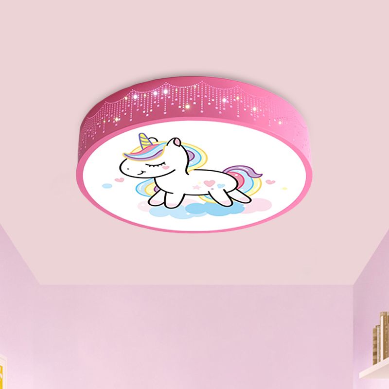 Lámparas LED incrustadas de dibujos animados, lámpara de techo con patrón de Unicornio rosa / azul, con pantalla de acrílico