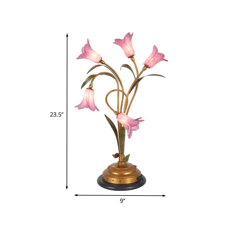 Lily Schlafzimmer Nachttisch Beleuchtung romantische Pastoralmetall 5 Lichter Messing LED Nachttisch Lampe