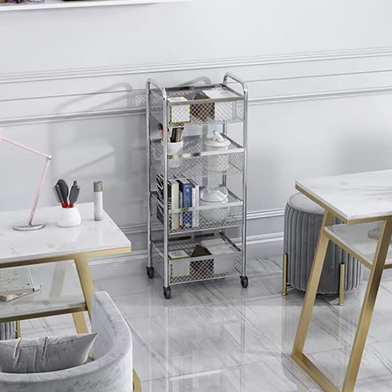 Glam Style Standard Bookcase Metal Vertical Bookshelf with Wheels