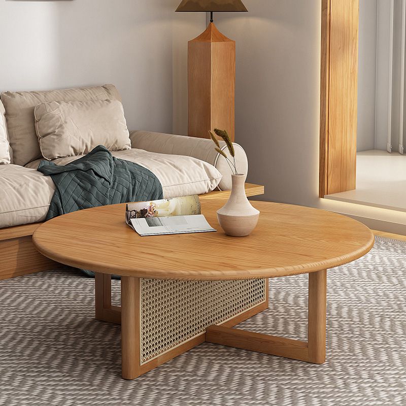 Round Wooden Coffee Table Scandinavian Cross Legs Coffee Table
