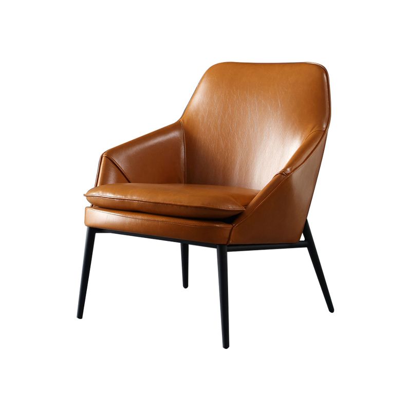 Solid Color Armchair Tight Back Leather Accent Chair with Four Legs