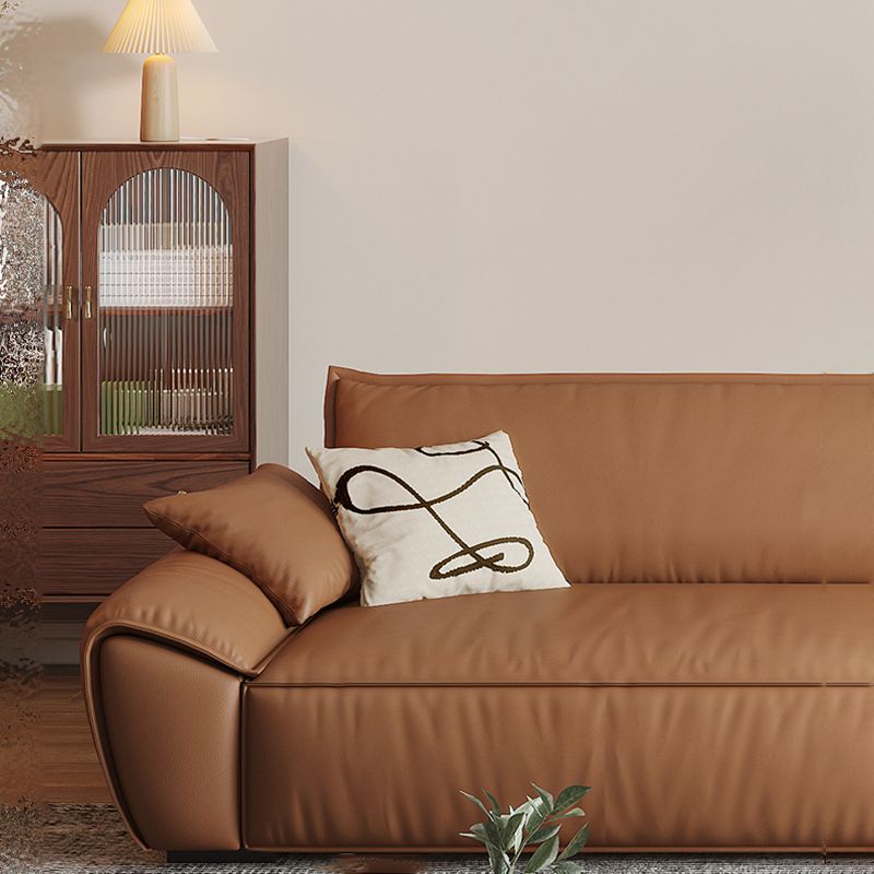 Brown Flared Arm Sofa Faux Leather and Genuine Leather Seating with Pillows