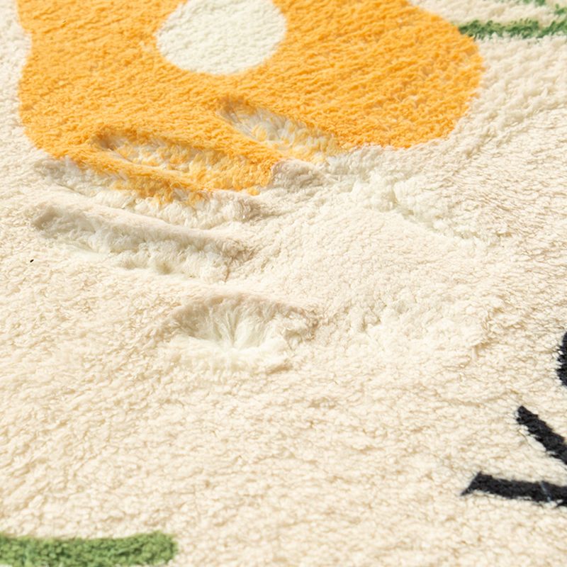 Chic Modern Rug Flower Print Polyester Area Rug Non-Slip Backing Carpet for Bedroom