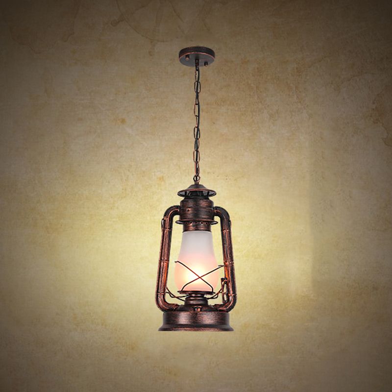 Frosted Glass Pendant Light Fixture Kerosene 1-Light Warehouse Ceiling Suspension Lamp for Restaurant