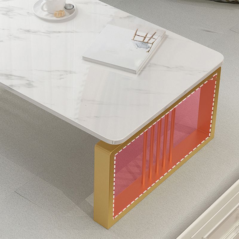 Marble Coffee Table Square Open Shelf Cocktail Table for Living Room Coffee Table