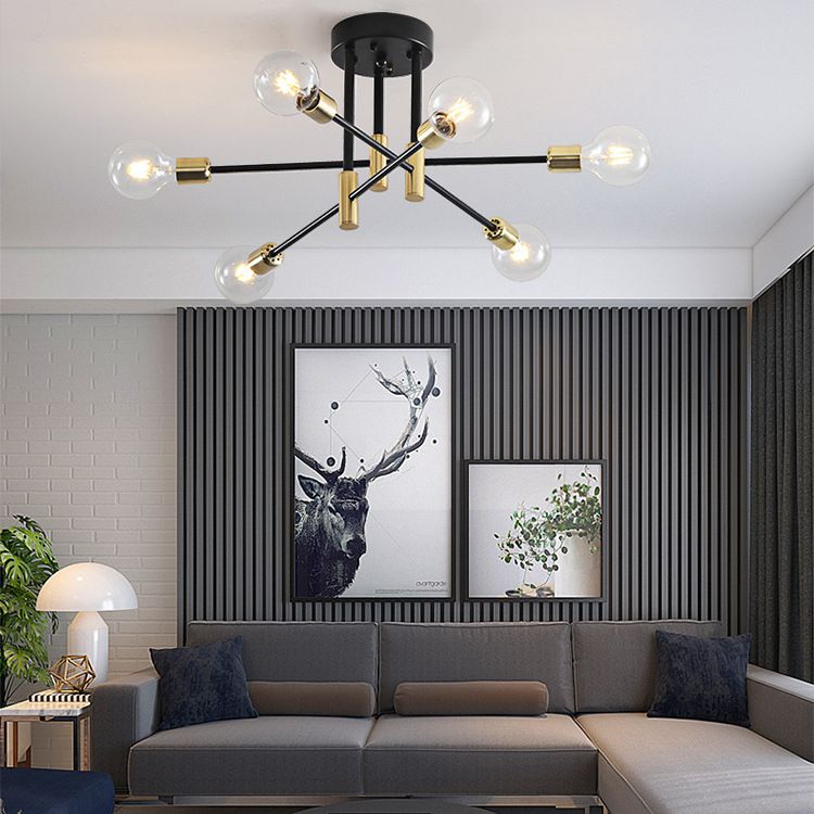 Sputnik Metal Semi Flush Ceiling Lights Modern Living Room Semi Flush Mount Light Fixture