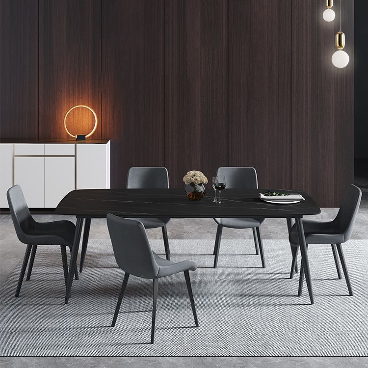 Mesa de comedor de piedra sinterizada 4 Piernas Mesa de rectángulo de base de acero de carbono negro para el hogar