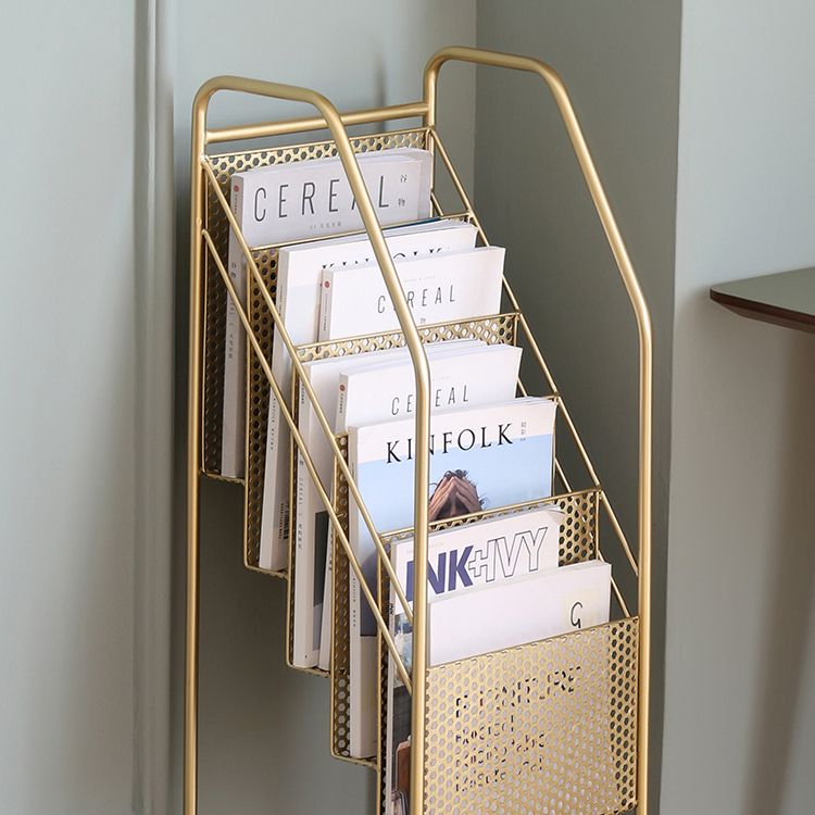 Modern Metal Bookshelf Geometric Closed Back Vertical Bookcase in Burnish