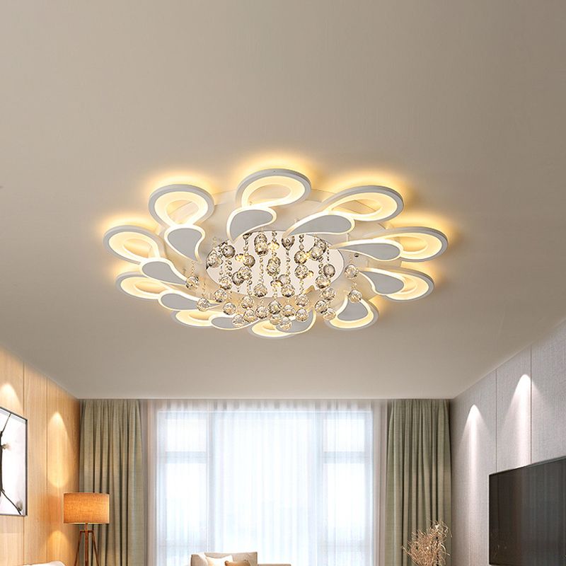 27"/31.5" W White Windmill Flush Lamp Modernist LED Acrylic Flush Mount Ceiling Fixture with Crystal Drop in Warm/White Light