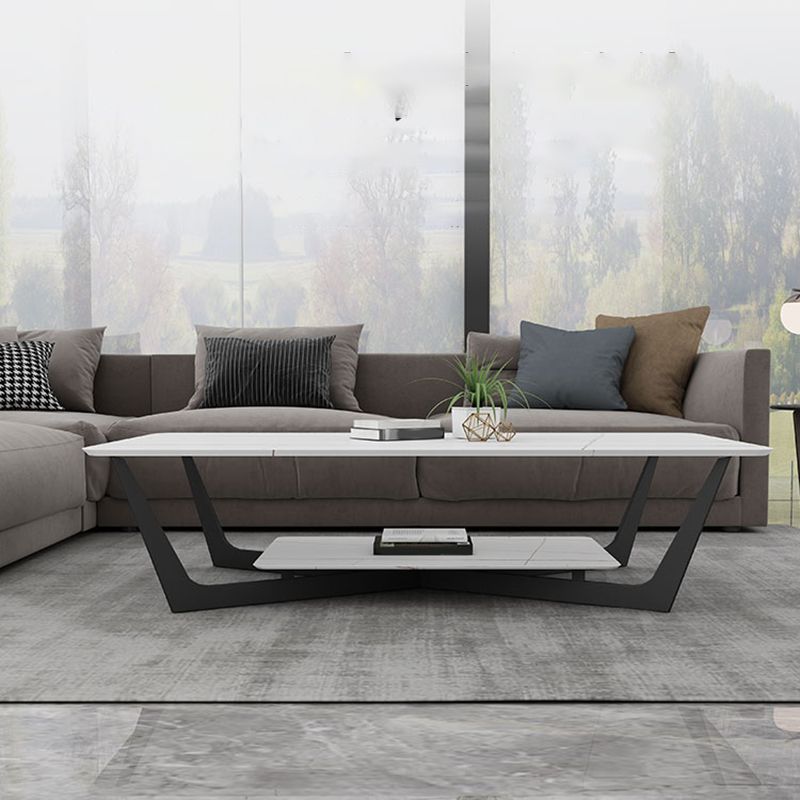 15.74" Tall Cross Legs Cocktail Table Grey/White Rectangular Coffee Table