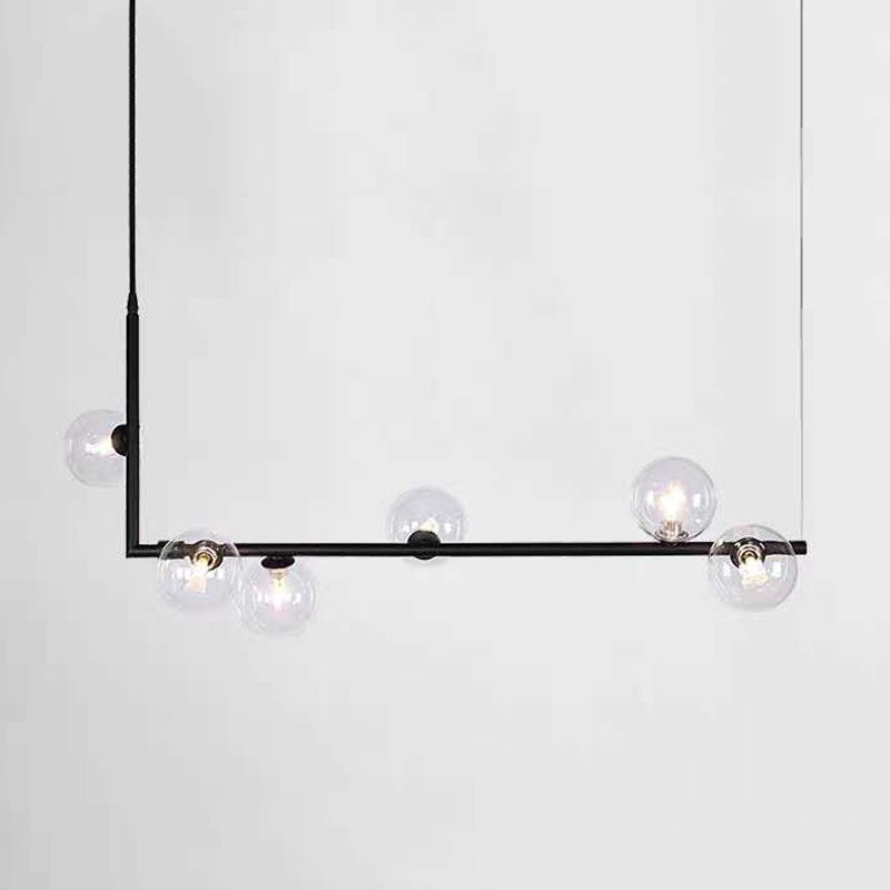 Modernism Glass Shaded Ceiling Light Black/Golden Kitchen Island Lighting for Home
