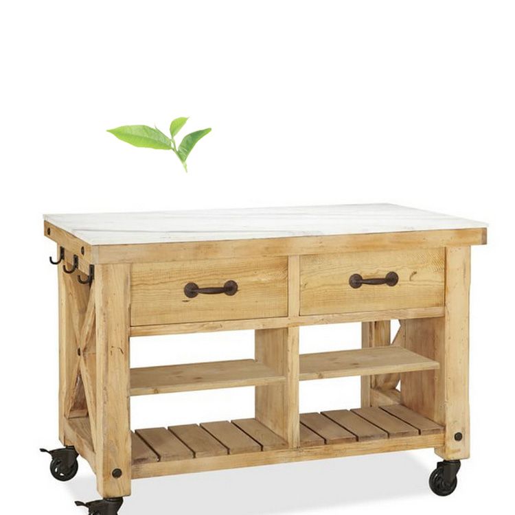 Modern Kitchen Island Table Dining Room Wooden Base Prep Table with Casters