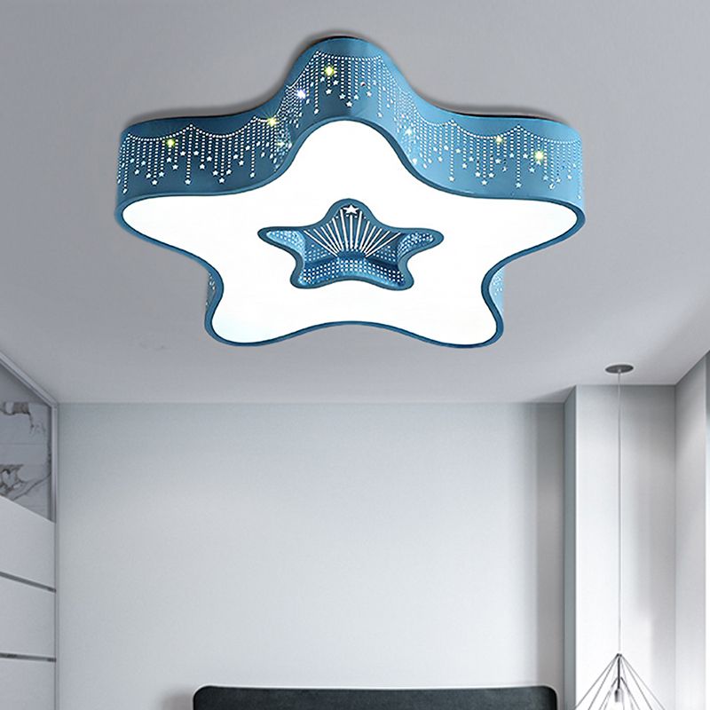 Lampada da soffitto a LED moderna Macaron Loft a forma di stella cava in metallo acrilico per camera da letto per bambini