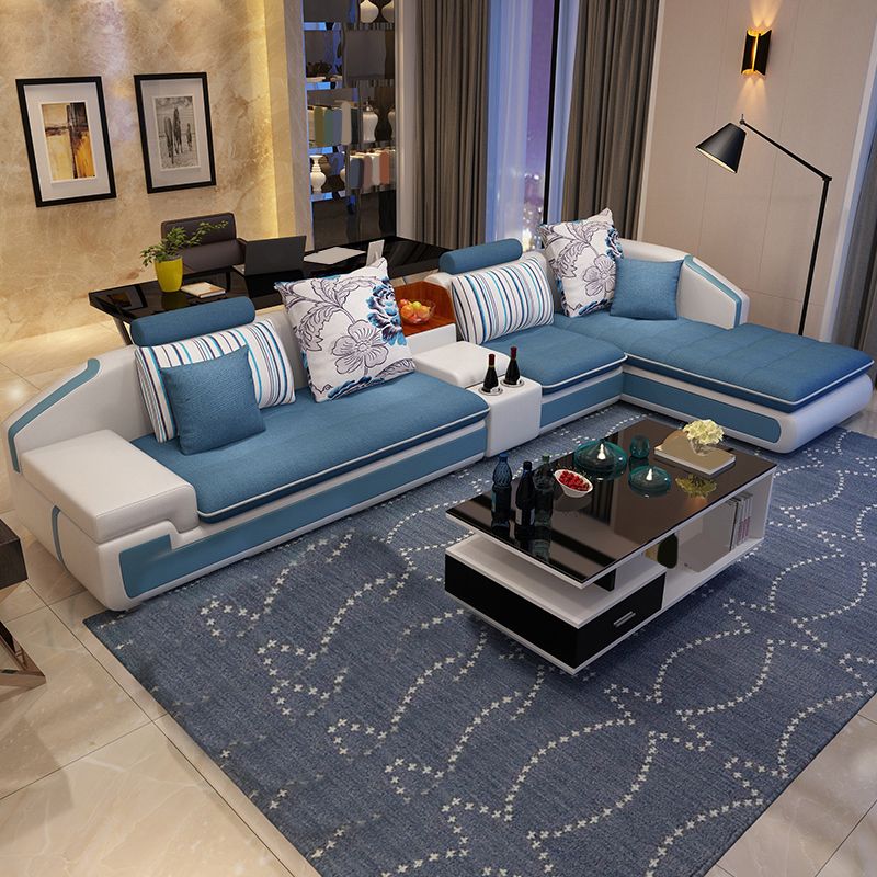 Slipcovered 4-seat Sofa & Chaise 32.28" H Adjustable Sectional