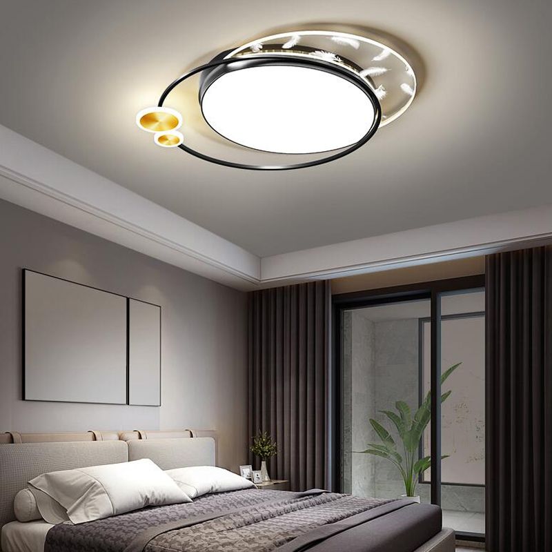 Geometric Feather LED Ceiling Light in Modern Simplicity Wrought Iron Ceiling Fixture for Living Room