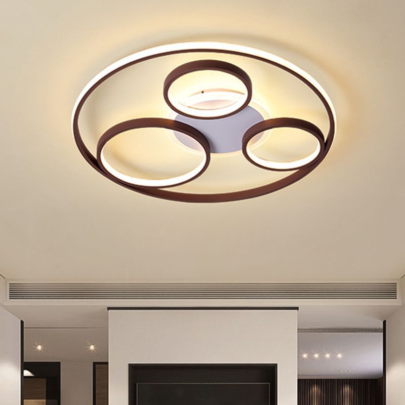 24.5"/30.5" W Rings Metal Ceiling Light Fixture Modernism Brown LED Flushmount Lighting, Warm/White Light