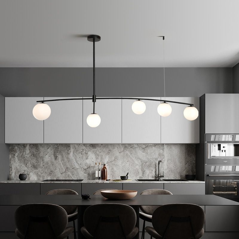 Modern Metal Island Light Fixture Multi-Head Restaurant Hanging Lamp with Glass Shade