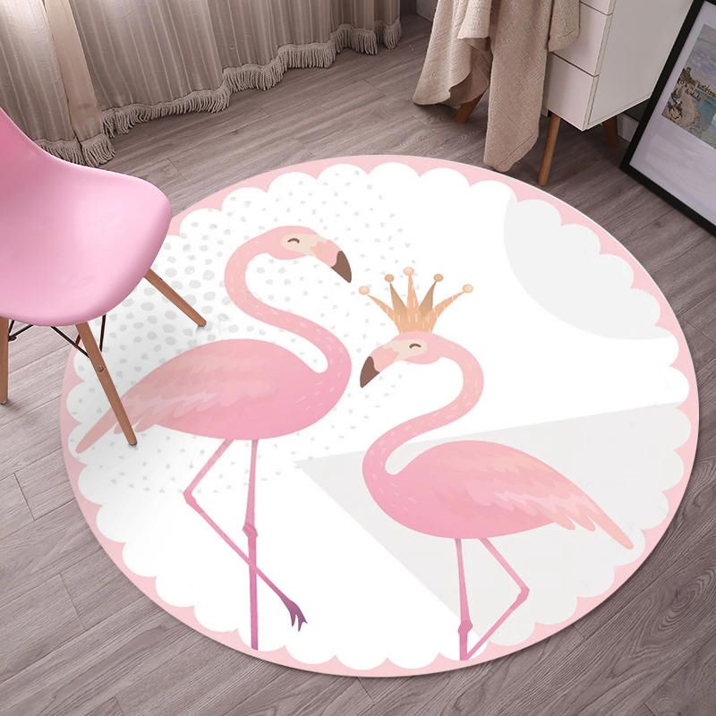 Green Simple Carpet Blending Flamingos Carpet Washable Carpet for Living Room