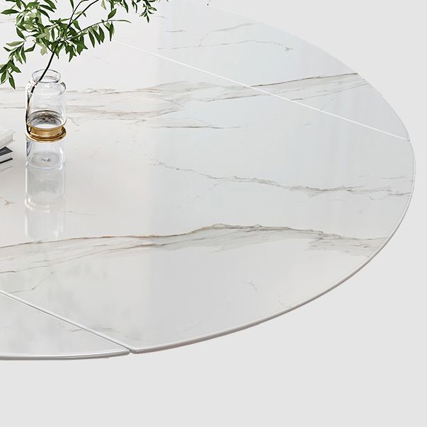 Traditional Luxury Round Drop-Leaf Dining Table Stone Furniture for Dining Room